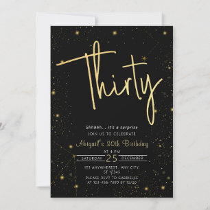 Galaxy Script Black and Gold 30th Birthday Party Invitation