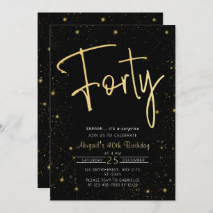 Galaxy Script Black and Gold 40th Birthday Party Invitation