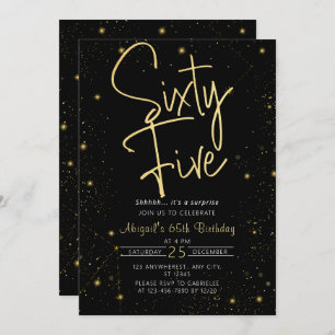 Galaxy Script Black and Gold 65th Birthday Party Invitation