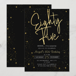 Galaxy Script Black and Gold 85th Birthday Party Invitation