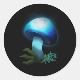 Galaxy Shiitake Glowing Light Blue Mushroom Classic Round Sticker