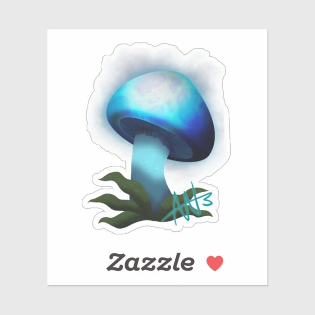 Galaxy Shiitake Glowing Light Blue Mushroom Cut Sticker (Sheet)