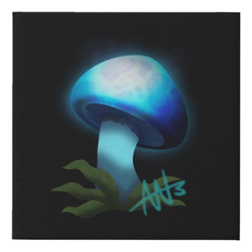 Galaxy Shiitake Glowing Light Blue Mushroom Faux Canvas Print