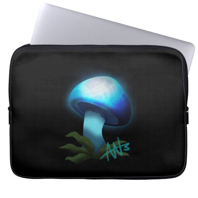 Galaxy Shiitake Glowing Light Blue Mushroom Laptop Sleeve (Front)