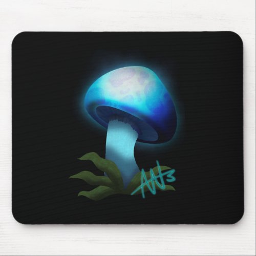 Galaxy Shiitake Glowing Light Blue Mushroom Mouse Pad
