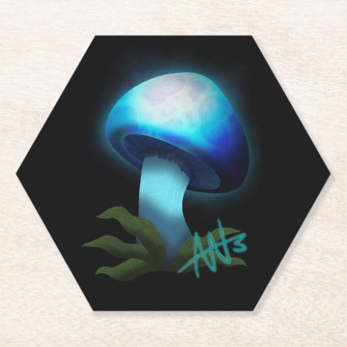 Galaxy Shiitake Glowing Light Blue Mushroom Paper Coaster