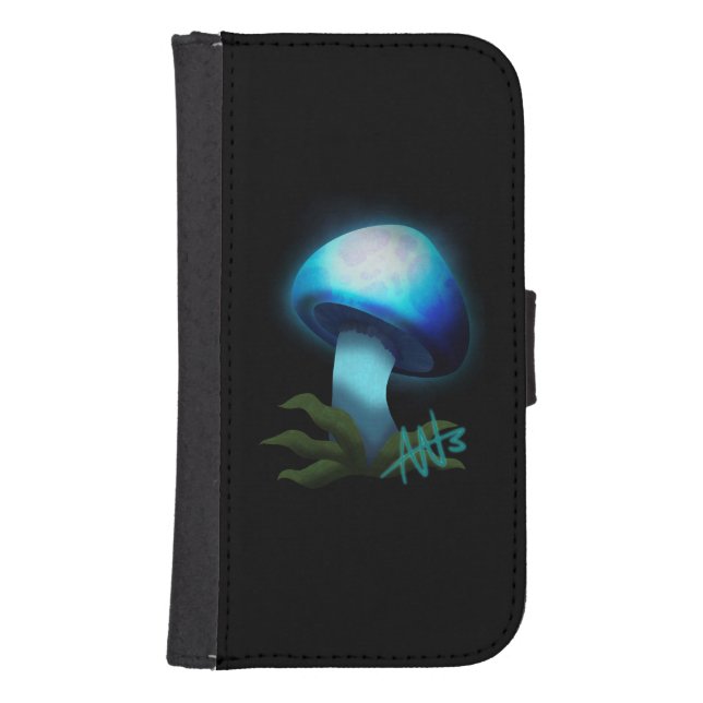 Galaxy Shiitake Glowing Light Blue Mushroom Samsung Galaxy Wallet Case (Front)