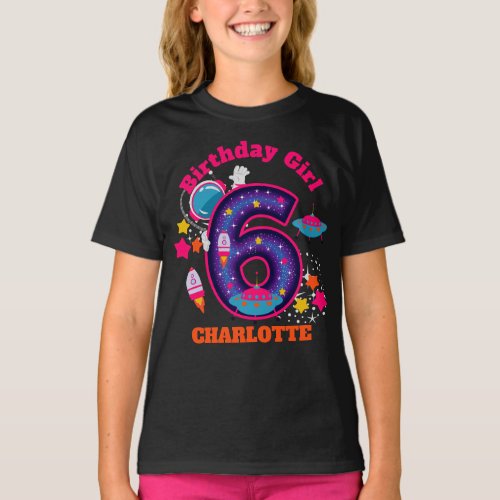 Galaxy Sixth birthday girl Space T_Shirt