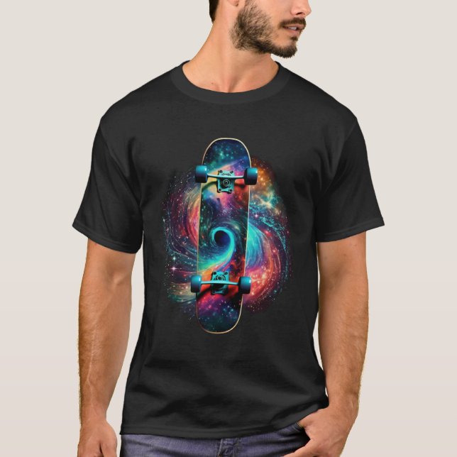 Galaxy Skateboarder Cosmic Skater Galaxy Swirl Ska T-Shirt (Front)