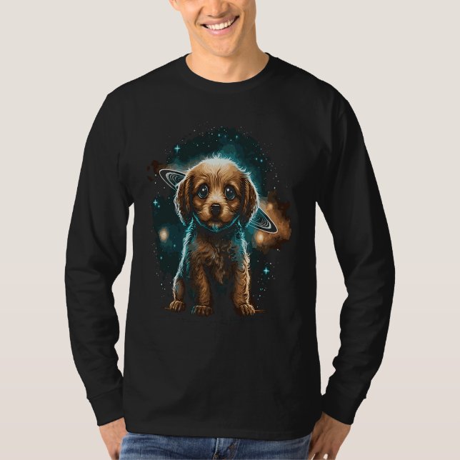 Galaxy Space Astronaut Dog Saturn Planets T-Shirt (Front)