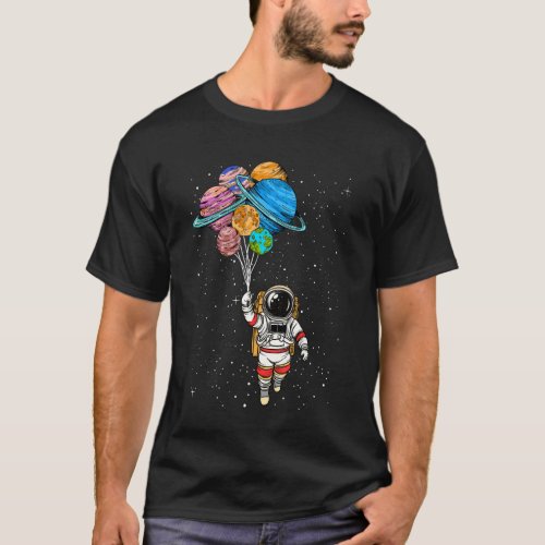 Galaxy Space Astronaut Holding Planet Balloons STE T-Shirt