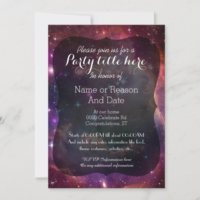 Galaxy space background all occasion party invitation (Front)