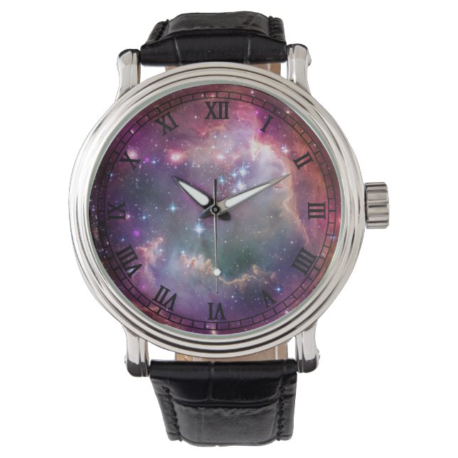 Galaxy space background with roman numerals watch (Front)