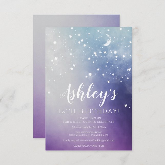 Galaxy Space Birthday Sleepover Invitation (Front/Back)