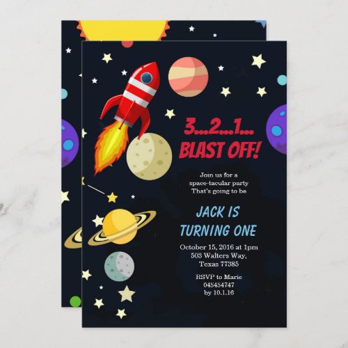 Galaxy Space Blast off Birthday Invitation