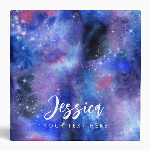 Galaxy Space Blue Custom Name 3 Ring Binder (Front)