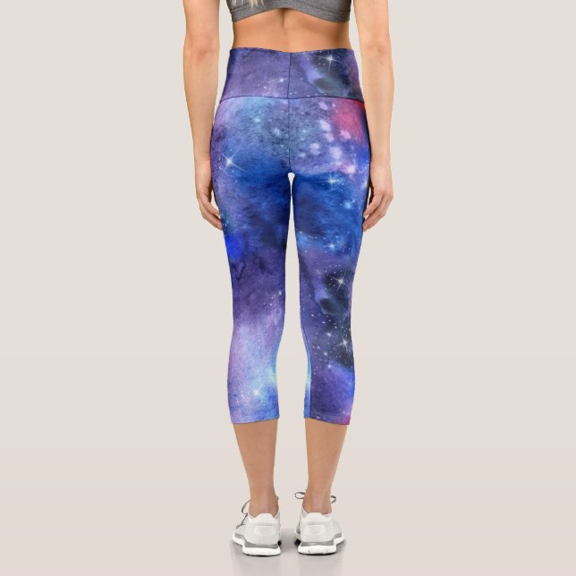 Galaxy Space Blue Purple Capri Yoga Leggings (Back)