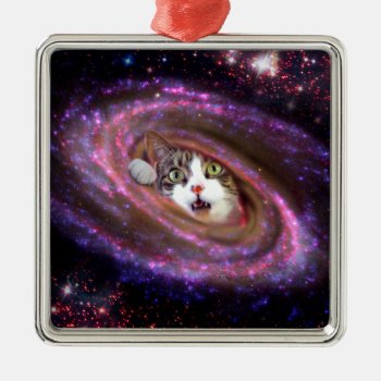 Galaxy Space Cats Lol Funny Square Ornaments by LOL_Cats_And_Friends at Zazzle
