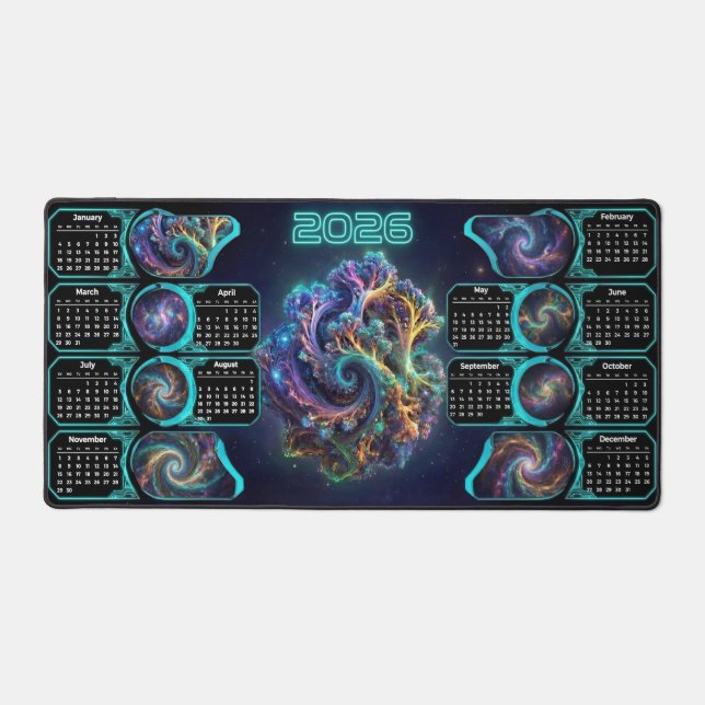 Galaxy Space Fractal Art Desk Pad - 2026 Calendar (Front)