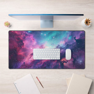 Galaxy space glitter nebula purple pink universe desk mat