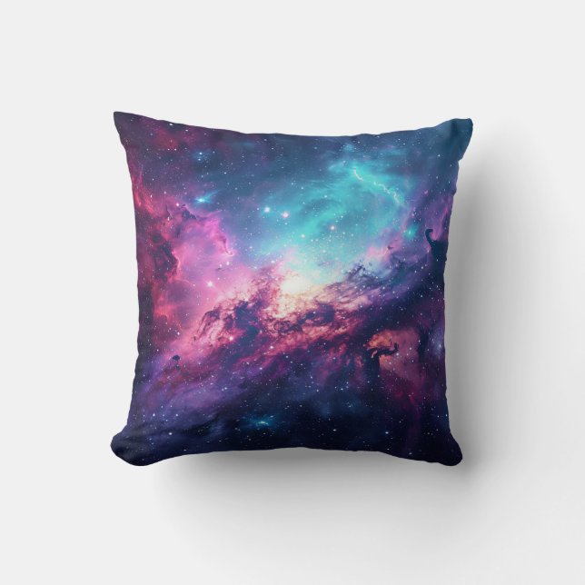 Galaxy space glitter nebula purple pink universe throw pillow (Front)