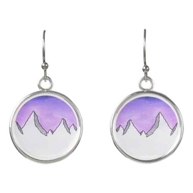 Galaxy Space Mountain With Purple & Pink Night Sky Earrings (Front)