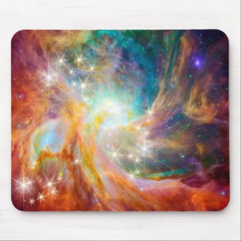 Galaxy Space Nebula Blue Gold Lavender Pink Mouse Pad by SterlingMoon at Zazzle