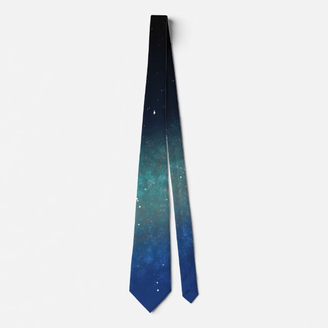 Galaxy Space Nebula Night Sky Blue Green Neck Tie (Front)