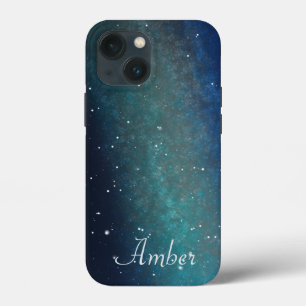 Galaxy Space Nebula Night Sky Green Personalized iPhone 13 Mini Case