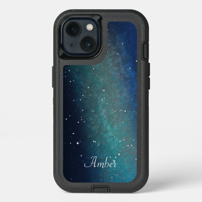 Galaxy Space Nebula Night Sky Green Personalized Otterbox iPhone Case (Back)