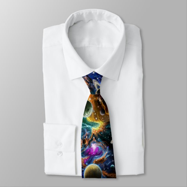 Galaxy Space Planets Geek Neck Tie (Tied)