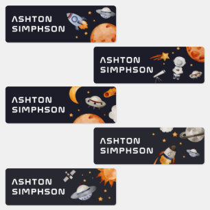 Galaxy, Space, Rocket, School Name Labels Tags