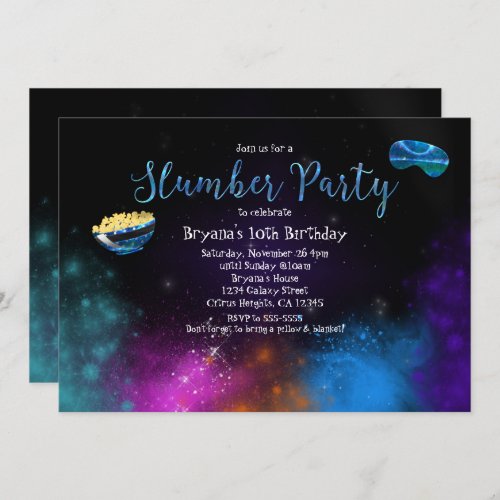Galaxy Space Slumber Party Birthday Invitations