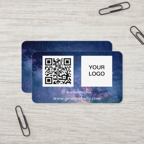 Galaxy Space Social media QR Code Navy Blue Modern Business Card