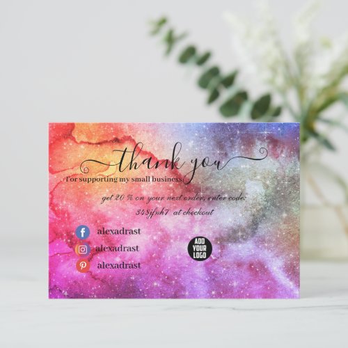 Galaxy Space Stars Ultra Violet Pink Nebula  Thank You Card