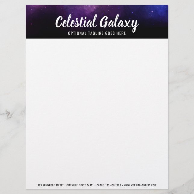 Galaxy Space Stars Ultra Violet Purple Nebula Letterhead (Front)