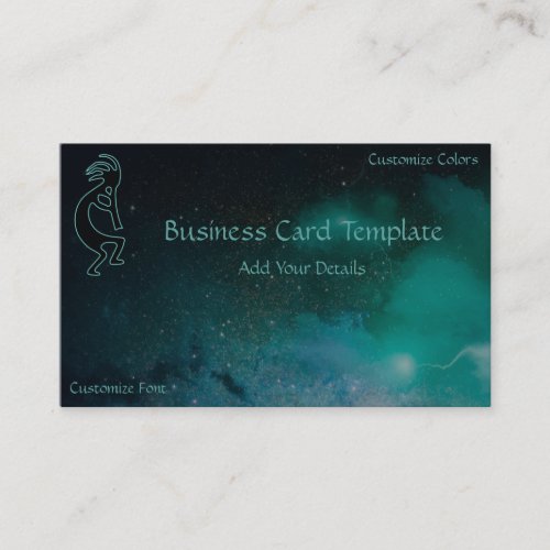 Galaxy Space Teal Kokopelli Logo Business Card