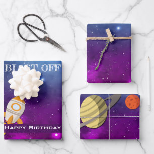 Galaxy Space Themed Birthday Party Wrapping Paper Sheets