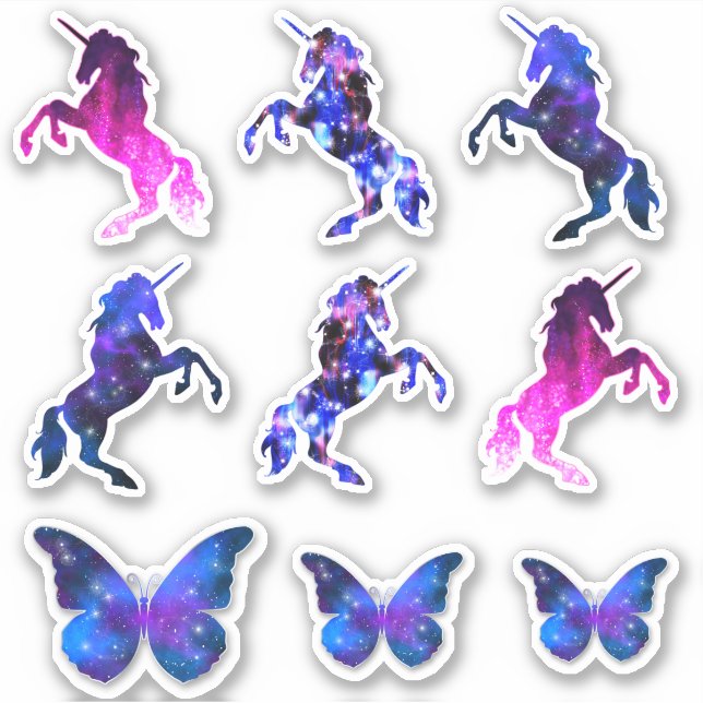 Galaxy space unicorn & butterfly stars set sticker (Front)
