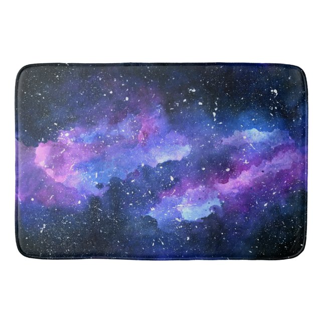 Galaxy Space Universe Watercolor Purple Bath Mat (Front)