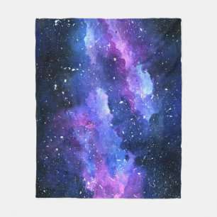 Galaxy Space Universe Watercolor Purple Fleece Blanket