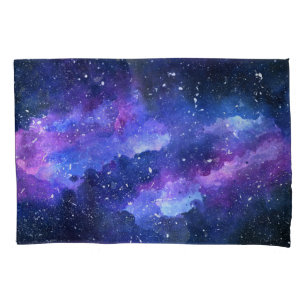 Galaxy Space Universe Watercolor Purple Pillow Case