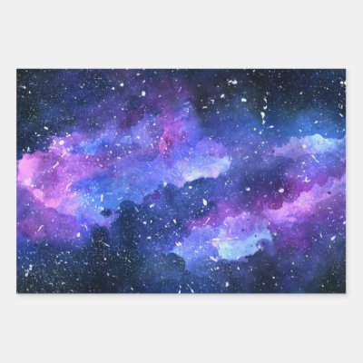 Galaxy Space Universe Watercolor Purple Wrapping Paper Sheets