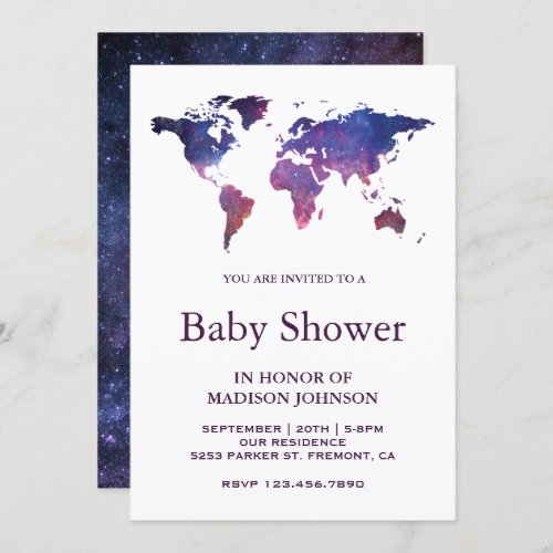 Galaxy Space World Map Baby Shower Invitation