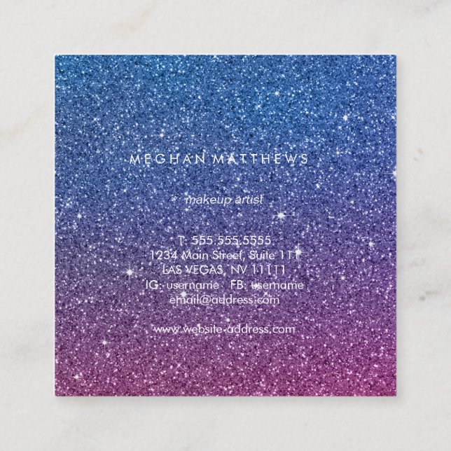 Galaxy Sparkle Beauty Stylist Square Business Car Card (Back)