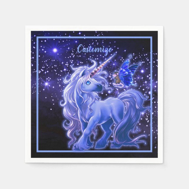Galaxy Sparkle Blue Unicorn Napkins (Front)