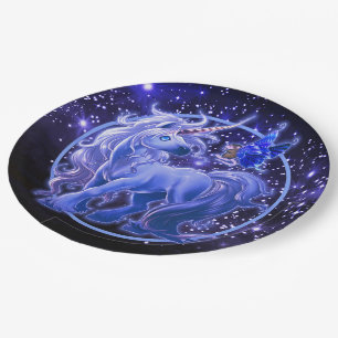 Galaxy Sparkle Bue Unicorn Paper Plates