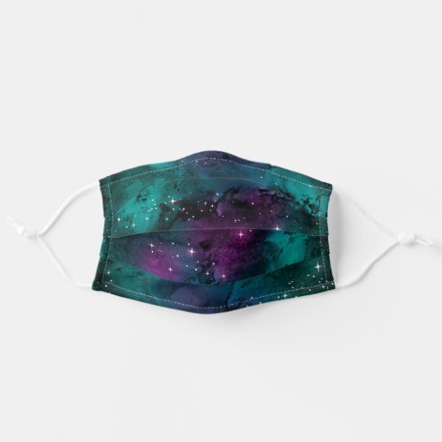 Galaxy Sparkle  Cosmic Teal Green Purple Marble Adult Cloth Face Mask