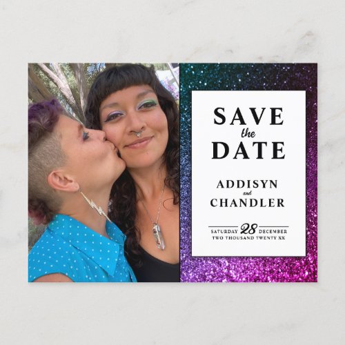 Galaxy Sparkle Glam Photo Modern Wedding Glitter Holiday Postcard