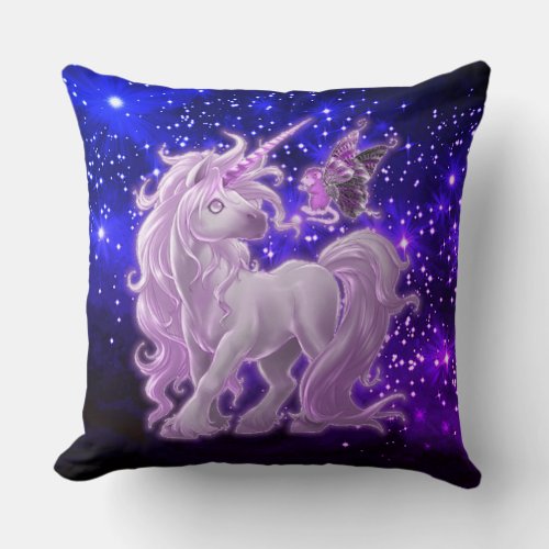 Galaxy Sparkle Pink Unicorn Throw Pillow